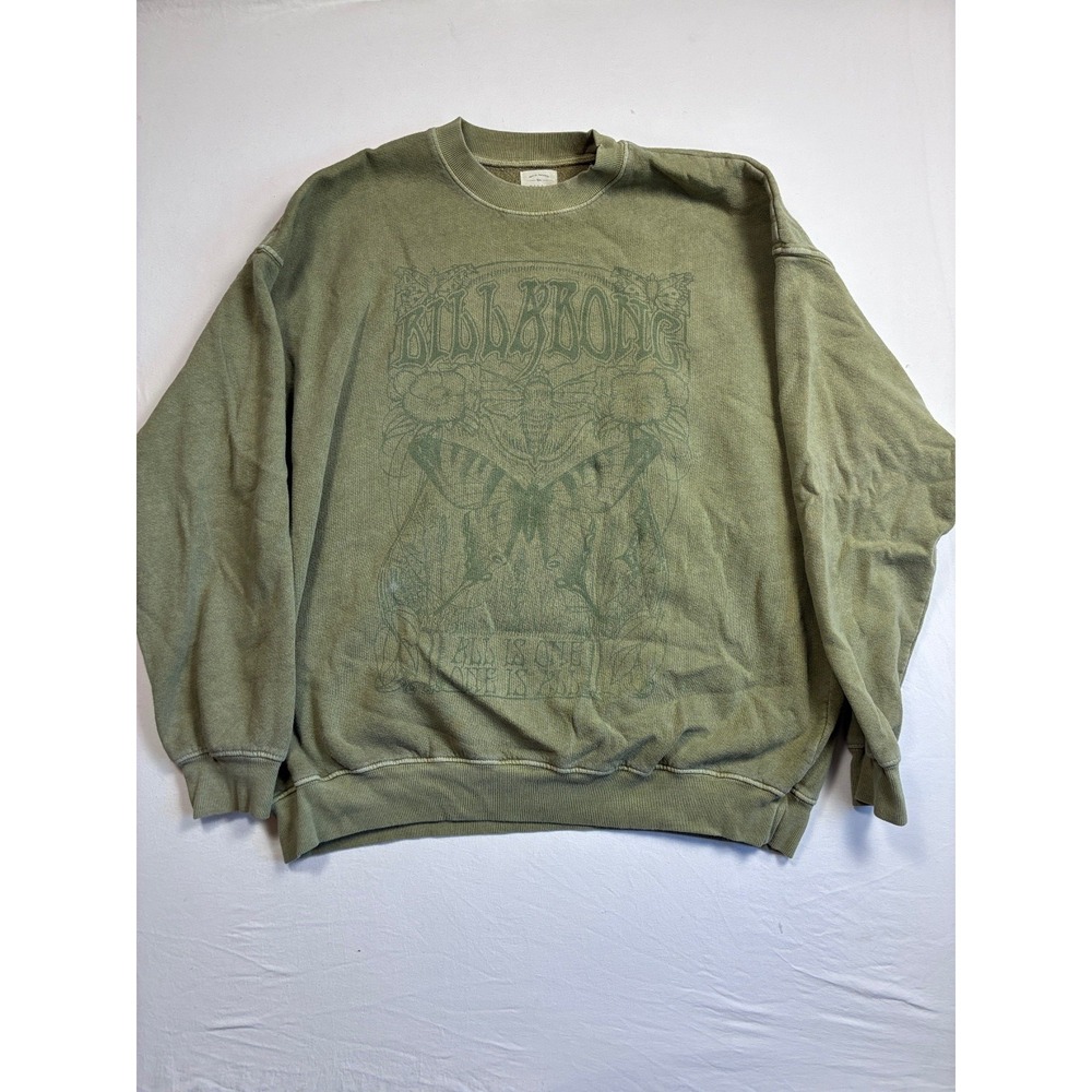 Billabong Women's Ride In Oversized Crewneck Graphic Sweatshirt Olive Bugs L